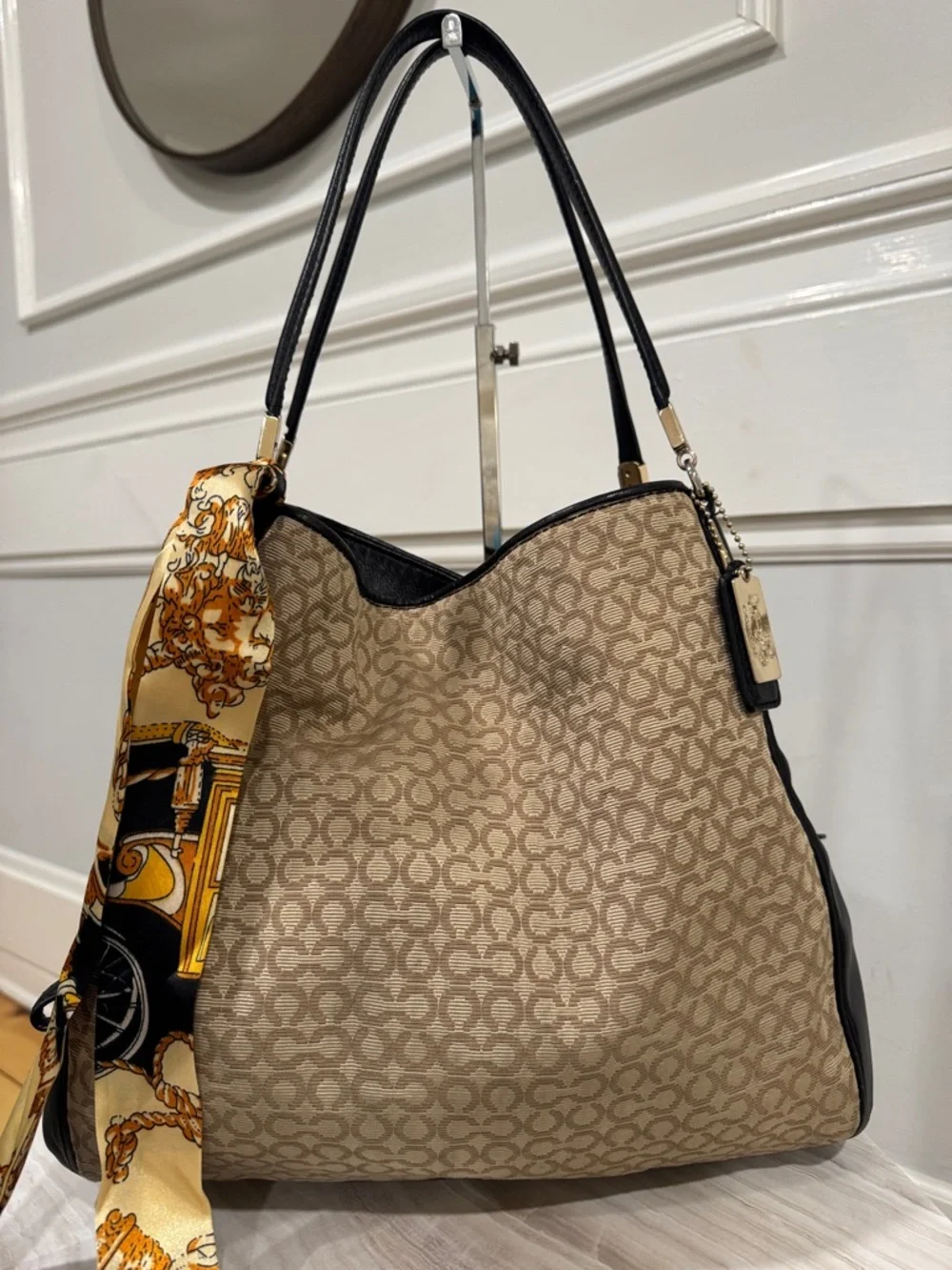 Coach Madison Signature Canvas Leather Black Tan Shoulder Bag - Picture 4 of 17